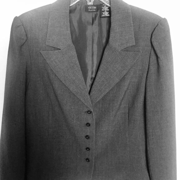 Nicole Grey Work Center Buttons Gray Fitted ‎ Blazer Size 12 - Picture 2 of 5